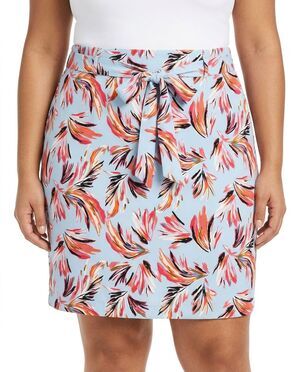 Lane Bryant Skirt Womens 28 Plus Blue Floral Belted Stretch Pencil Knee Length